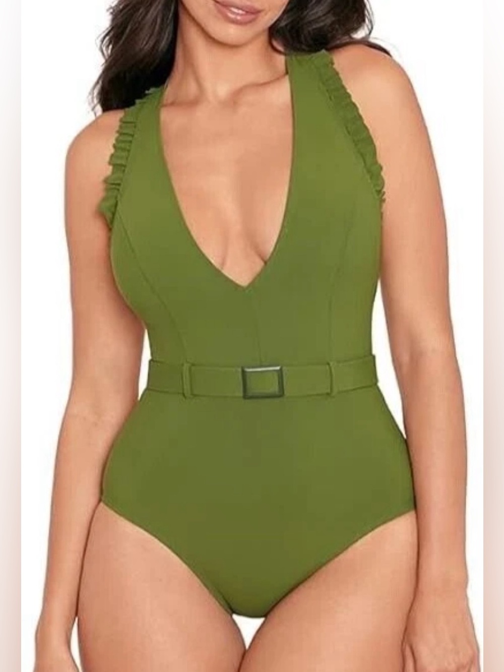 Olive Green Belted One-Piece Swimsuit - Women Intimates & Sleepwear Shapewear